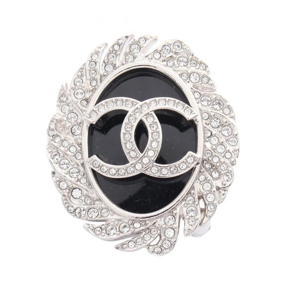 Chanel Coco Mark Brooch, Stainless Steel with Rhinestones, Women's, Silver, Clea - Picture 1 of 3